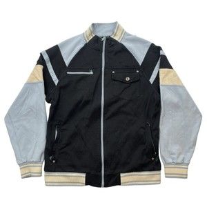 Vintage Caffeine Zip Up Jacket Blue Black Track Mens Size XL Cool Design Details